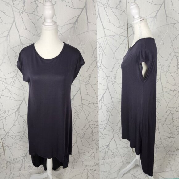 Moiety Dark Purple Modal Blend Round Neck High Low Dress - Picture 1 of 3